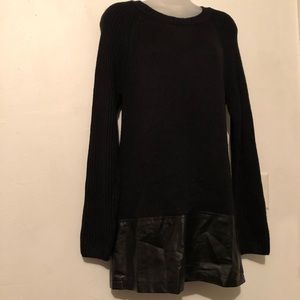 Black sweater/ vegan leather banded sweater dress